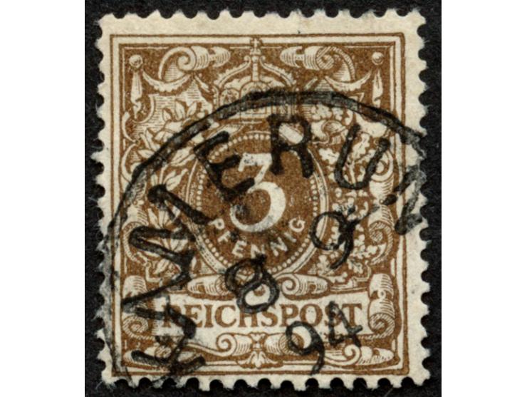 1890/1900, Krone/Adler 3 Pfg. dunkelgelbbraun, sauber gestempelt “KAMERUN 8/9 94”, tadellos, ProFi kennt nur sechs Exemplare,