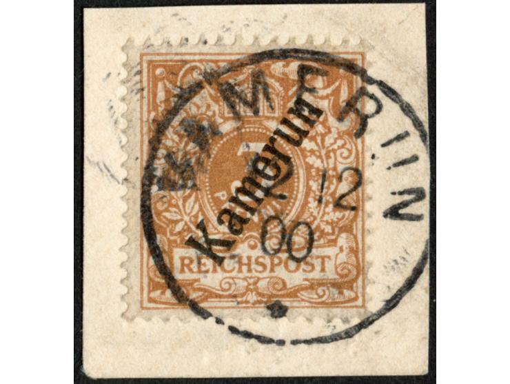 1897, Aufdruckausgabe 3 Pfg. lebhaftbraunocker, mit Plattenfehler “Bruch der Bandrolle rechts unten”, sauber gestempelt “KAME