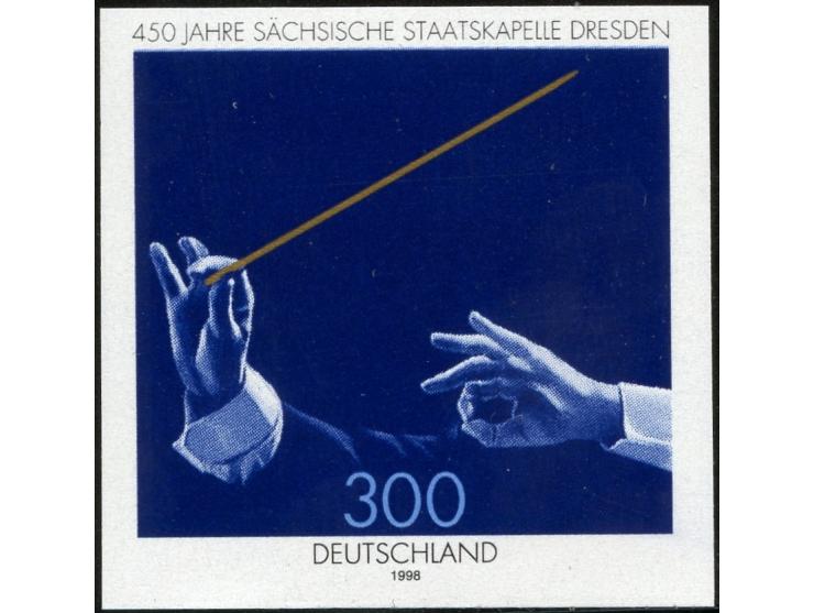 1998, 450 Jahre Sächsische Staatskapelle Dresden 300 Pfg., ungezähnt, postfrisch, tadellos, Fotoattest A. Schlegel BPP