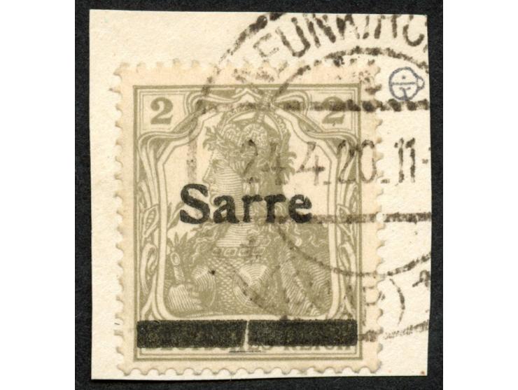 1920, Germania 2 Pfg., Aufdrucktype II, mit Aufdruckfehler "in der Mitte senkrecht geteilter Balken, sauber gestempelt auf Br