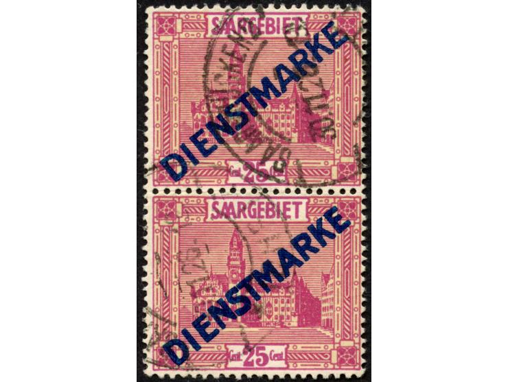 1923, Dienstmarke 25 C., mit Aufdrucktype II und I im senkrechten Typenpaar, sauber gestempelt, vorgefaltet, sonst tadellos, 