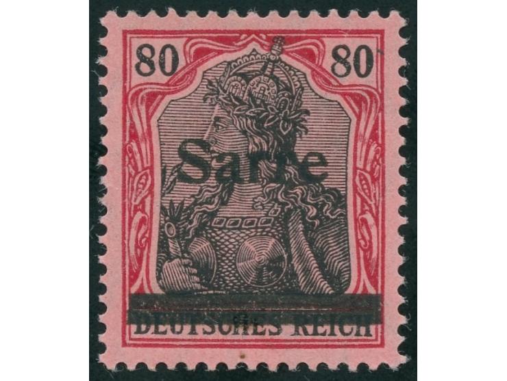1920, Germania 80 Pfg., Aufdrucktype I, mit Aufdruckfehler “waagerecht geteilter Balken", sauber ungebraucht, einwandfrei, Fo