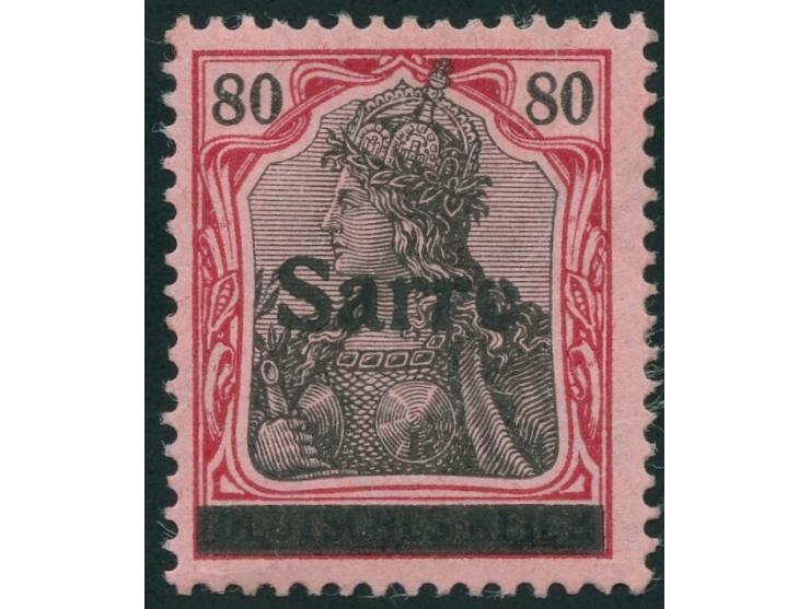 1920, Germania 80 Pfg., Aufdrucktype I, mit Aufdruckfehler "Quer- und oberer Balken des e gebrochen", ungebraucht, einwandfre