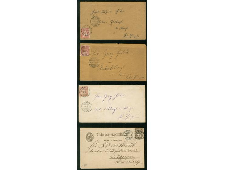 1876/81, Sitzende Helvetia sieben Briefe/Karten mit meist sauberen Abstempelungen, teils Mängel.