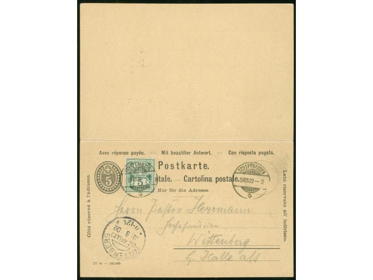 1877/1925, 16 Ganzsachen und eine Antwortkarte komplett, meist gelaufen, einige interessante Zusatzfrankaturen, viele UPU Jub