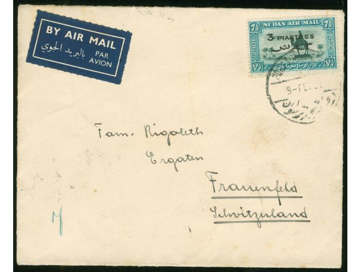 1938, large-size registered cover from MALAKAL via Athens,franked by set of ten stamps 1931-38 air mails, all tied by "Sudan 