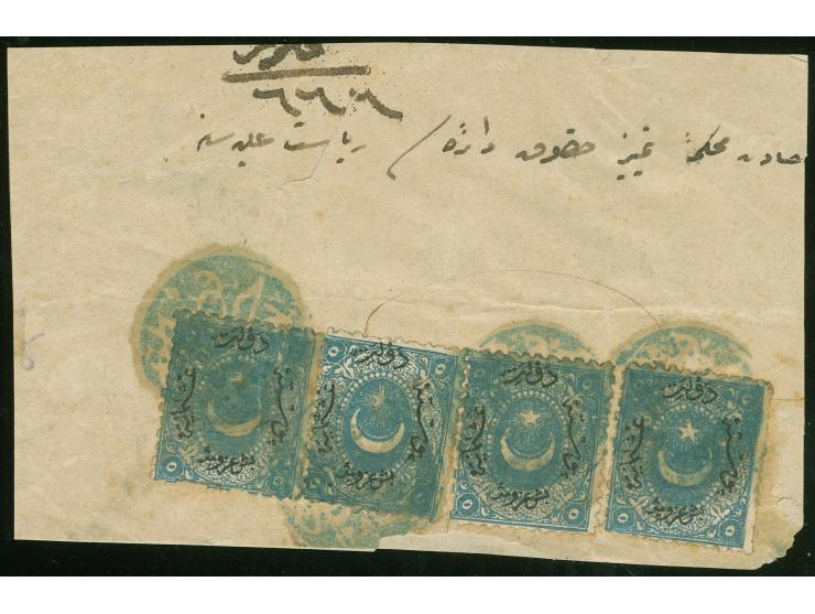 1871, POSTAHANE-I KONYA 1285 (Isf.no.4, RRR) blue all arabic cancellation on registered envelope bearing four 5 pia. blue rou