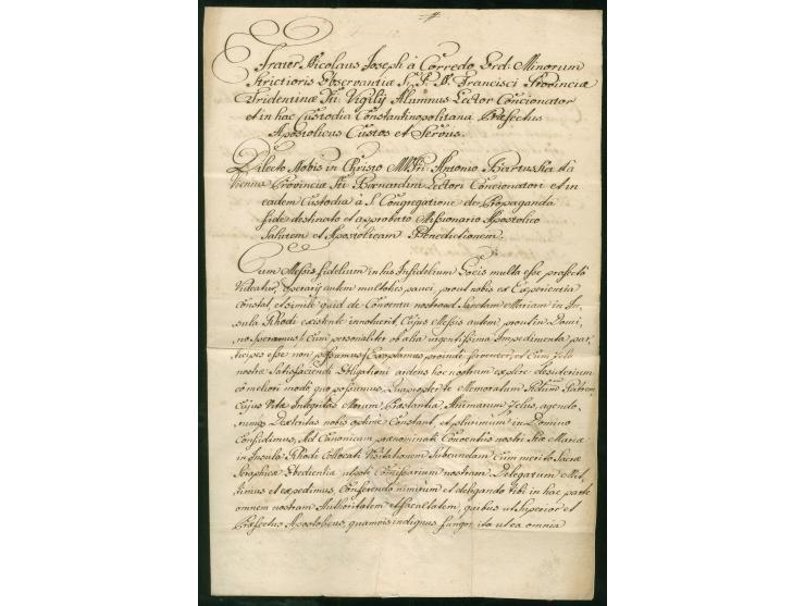 1737, 'Patente per la Visita di Rodi' : the Church's mandate to send an inspector to Rhodes. 'Brother Nicolaus Joseph a Carre