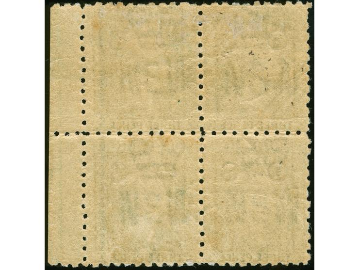 1882-85, 3 d. yellow-green, overprinted "OS" in black (5,5 mm), right margin block of four, wmk. Crown over NSW, perf. 10, un