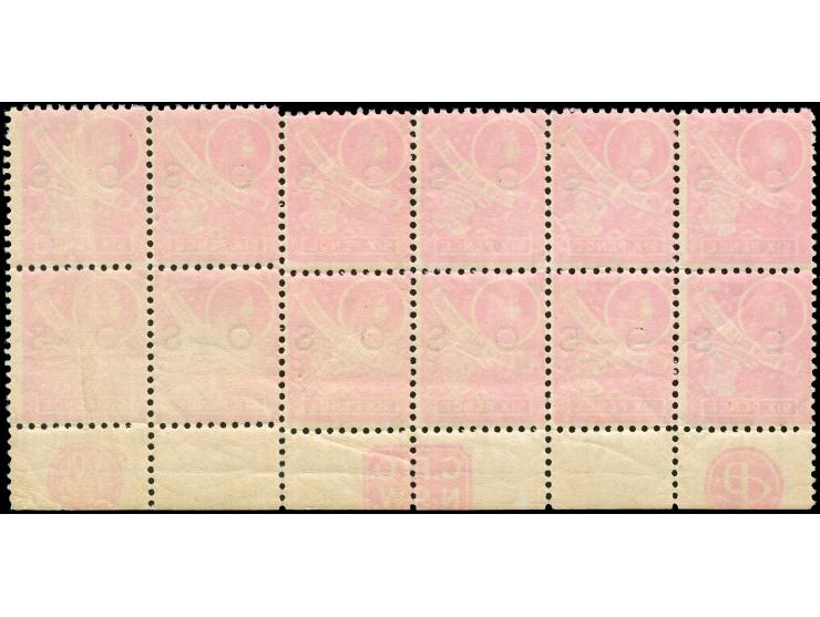 1888-90, 6 d. carmine, overprinted "OS" in black, wmk. Crown over NSW, block of 12 showing margin imprint “PC” &amp; “G.P.O.N