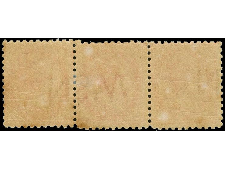1886-87, 1 d. scarlet, watermark "NSW", perf. 11x12 horizontal strip of three showing comb stroke, unused, left stamp mint ne