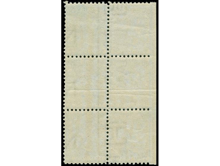 1886-87, 2 d. deep blue, watermark "NSW", perf. 11x12, vertical left margin block of six, mint never hinged, light horizontal