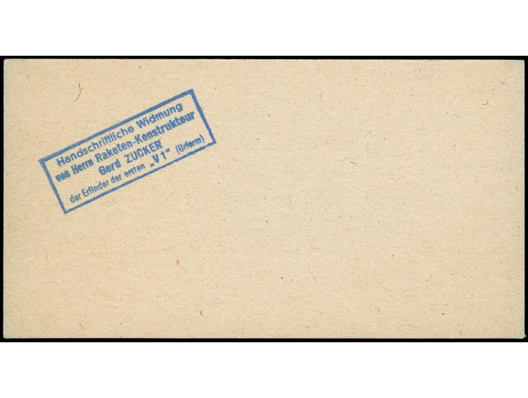 1931, Deutscher Raketenflug 1 Mark in braun, grün, hellblau, drei Einzelabzüge auf Kartonpapier, zwei mit hs. Signatur von Zu
