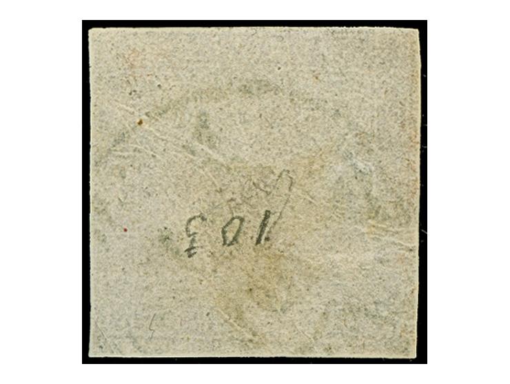 1851, “Rosa Merkur” 30 Kr., Type Ib, dreiseitig voll- bis breitrandig, oben kurz die Randlinie berührend, mit DKr. “(ZEITUNGS