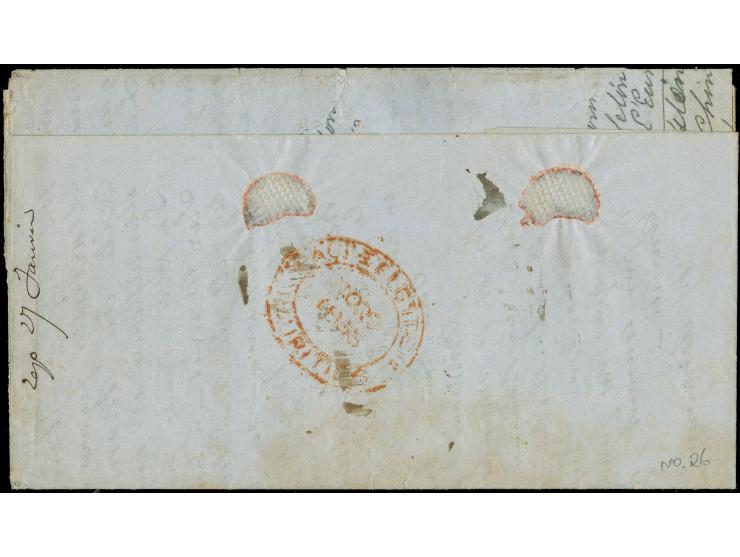 1856, "MAURITIUS PACKET LETTER NO/29/1856" in red on reverse of letter sheet with content, dispatched at Port Louis Mauritius