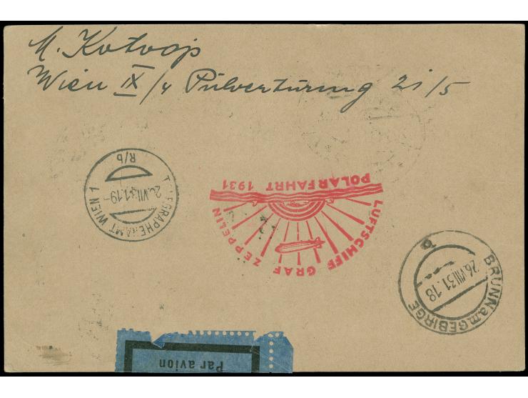 ÖSTERREICH: 1931, Polarfahrt bis Brunn, Karte von "WIEN 20.VII" via Friedrichshafen 24/7, gute Erhaltung
