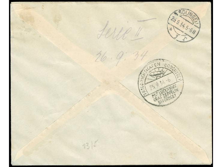 Paraguayische Post: 8. Südamerikafahrt 1934, R-Brief ab Asuncion 15.9. mit 2x 4,50 p. sowie 13,50 p. Zeppelin "1934" in bunte
