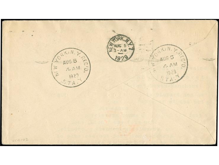1929, 1.Amerikafahrt 4 M. Zeppelin, doppeltes Porto für Express auf Briefumschlag C.S.R. Niemes Böhmen, Bordpost 1.8.1929, ad