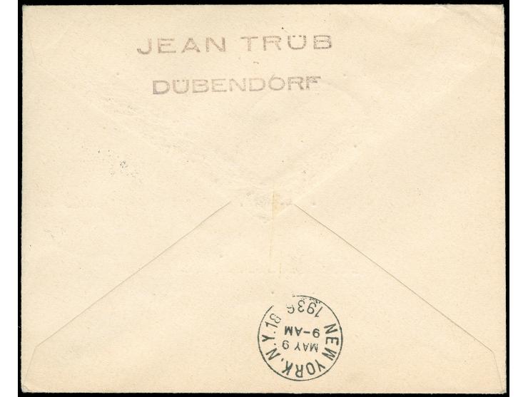 1936, Liechtensteinische Post, Brief mit 1 Fr. Zeppelin 1. Nordamerikafahrt aus Triesenberg, rs. Ank.St. New York 9.5.1936
