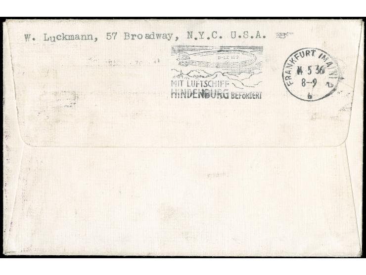 1936, New York to Frankfurt, Hindenburg First Flight cover with appropriate cachet and Frankfurt arrival pmk, fine
