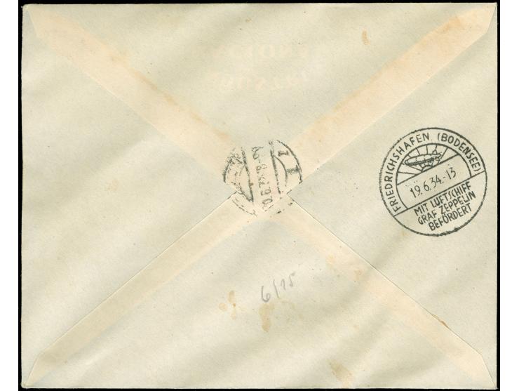 Paraguayische Post: 2. Südamerikafahrt 1934, R-Brief ab Asuncion 9.6.34 mit 2x 2 p. sowie 22,50 p. Zeppelin "1934" in bunter 