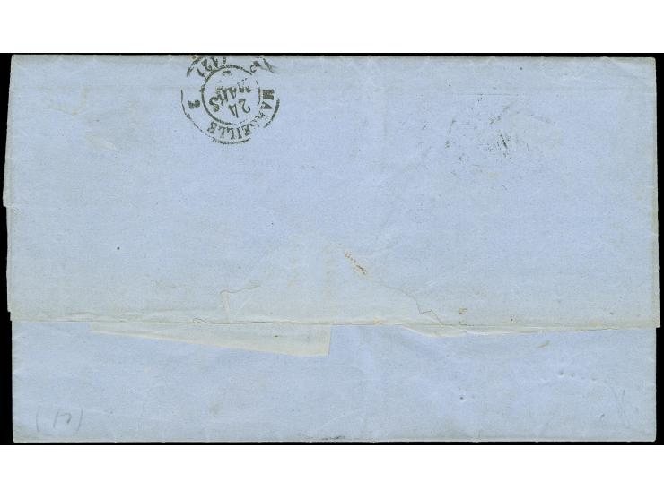 1858, Napoleon 10 c. light brown and 40 c. red-orange (this slightly oxidised) tied by ‘4012’ (Petit Chiffre) to folded envel