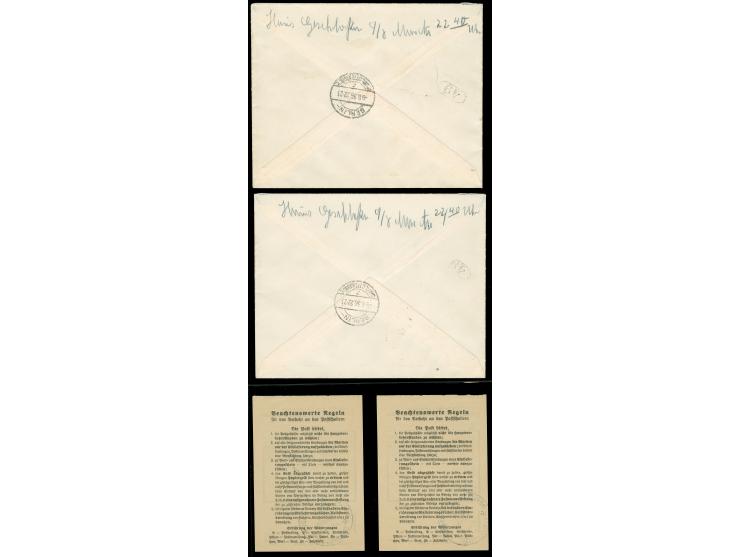 1936, »BERLIN-OLYMPIA STADION 9.8.1936« auf zwei Express R-Briefen frankiert mit Herzstücken aus Block 5+6 mit Sonder-R-Zette