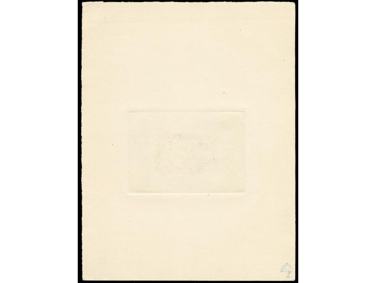 1947, Stars &amp; Sword ultramarine, unissued stamp, die proof without value imprint on sunken card, signed by the engraver i