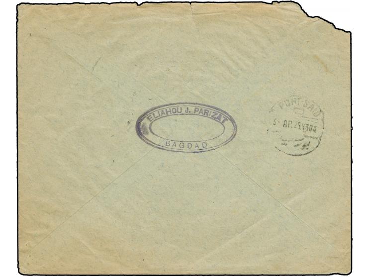 1925, 2 a. ochre and 4 a. deep lilac tied to cover by BAGDAD 31/MAR/25 c.d.s. endorsed 'By Overland Mail c/o Haifa' with red 