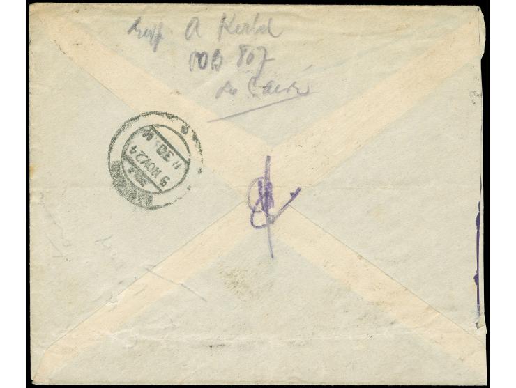 1924, King Fuad 5 m. and 50 m. on cover from Cairo 5.11.24, ms. “BY OVERLAND MAIL” on top left, on reverse arrival mark Bagda