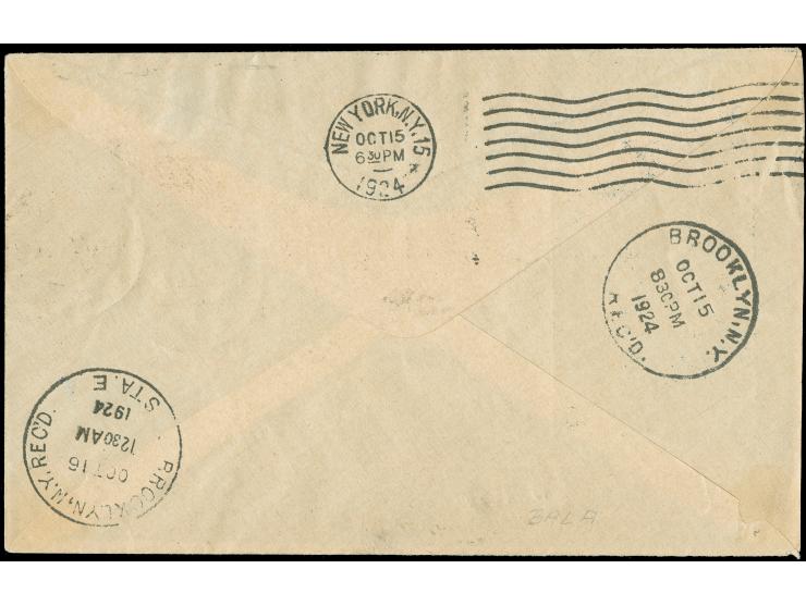 1924, Flugpostausgabe 4 Werte auf Brief mit Nebenstempel "Mit Luftschiff Z.R. 3 befördert" in violett, “FRIEDRICHSHAFEN 15.9.