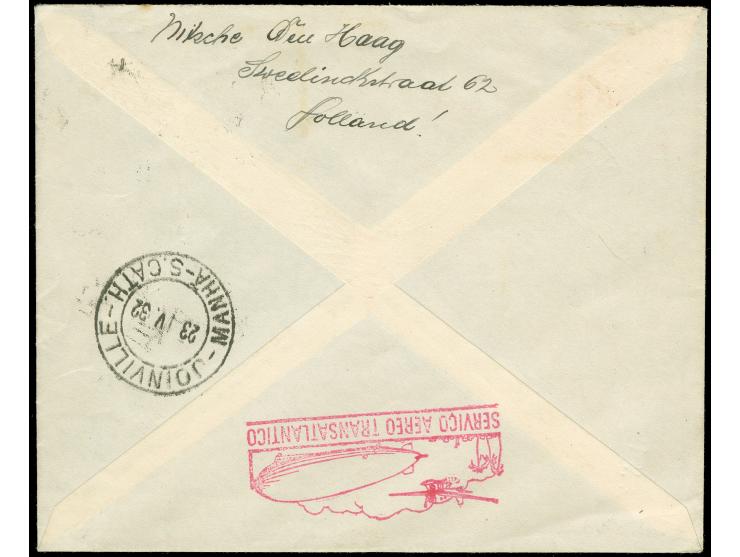 1932, Niederlande 3. Südamerikafahrt Einschreibebrief ab s'Gravenhage 14.4. mit Flugpost-MiF, Flugstempel und Transit F'hafen