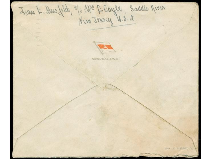 1938, "XII OLYMPIAD / TOKYO 1940" imprint on ‘Kokusai Line’ ship envelope from USA bearing Westpoint 5 c. blue cancelled SAN 