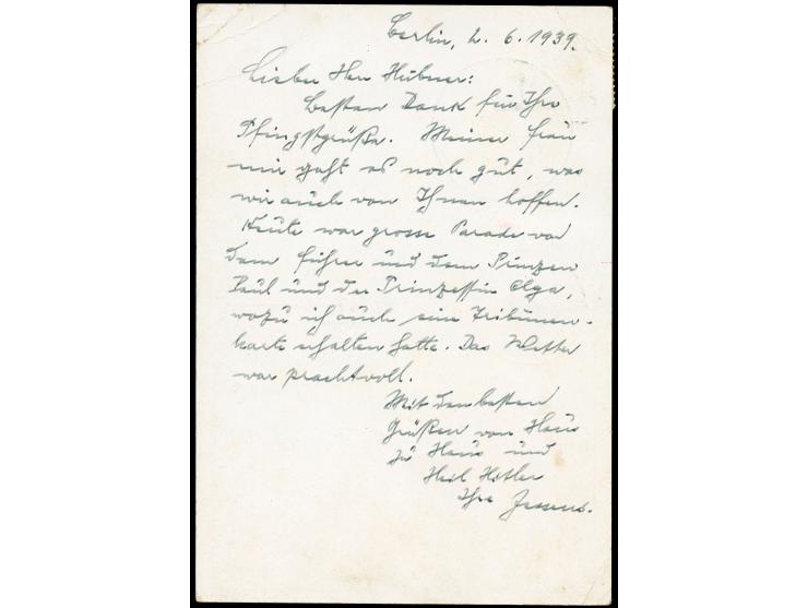 1939, “ANTI GERMAN SPEECH MEETING” red propaganda mark on postcard from Berlin 1.6.39 showing Prince Regent Paul and Princess