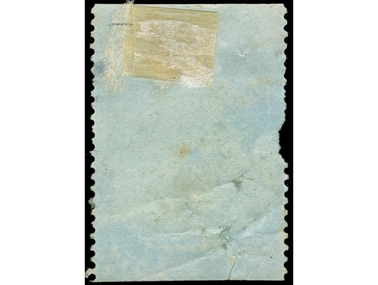 1866, Foreign Bill fiscal stamp 6 a. purple overprinted "Postage" in green, cancelled by blue octagonal ´B1´ (Calcutta - Beng