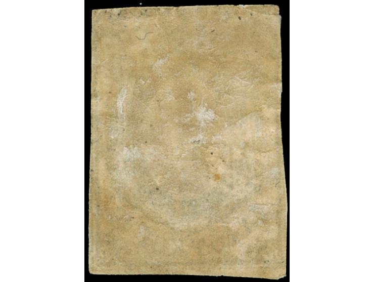 1860 10 k. deep blue &amp; rose, cut used showing wide margin at bottom, otherwise closed, intense colors, canceled by "1" in