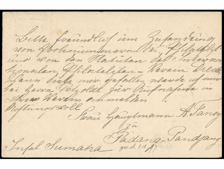1895/1902, Five postal stationery cards showing clear cancellations of Maos , Premboen (box type &amp; date), Keboemen, Soera