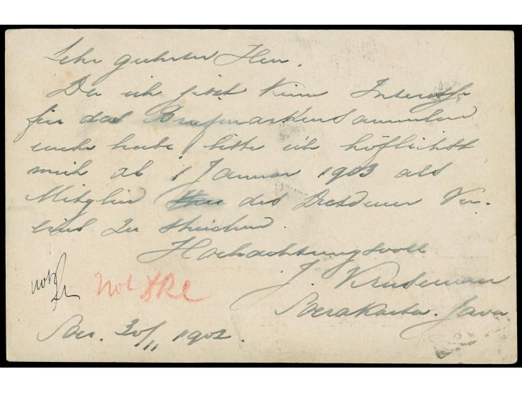 1895/1902, Five postal stationery cards showing clear cancellations of Maos , Premboen (box type &amp; date), Keboemen, Soera