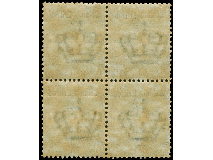 1893, 5 c. green, unused block of four, mint never hinged, well centered, fine and fresh (Sassone 3)
