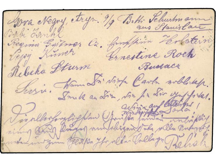 1900, 5 b. postal stationery card cancelled clear DORNA 12/SEP/900 in blue to Czernowitz with 10 h. braun postage due and cle