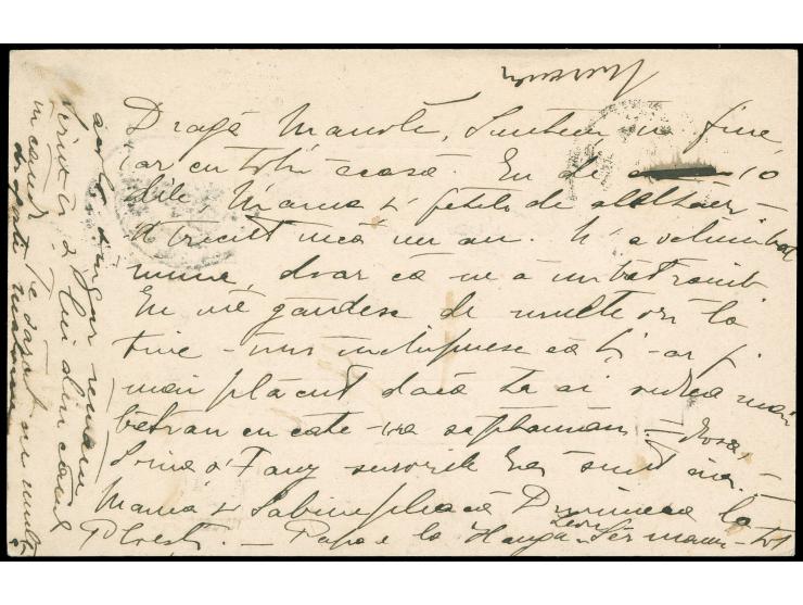 1900, 5 b. green postal stationery card uncancelled from Ploesti to Zurich with 10 c. green/red postage due and clear cdsl. F