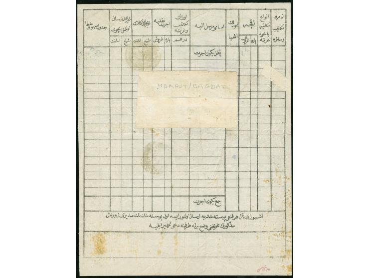 1850, BAGDAD "An Canib-i Postahane-i Bagdad" Tatarpost document Ottoman period showing all arabic cancellation, additional Po