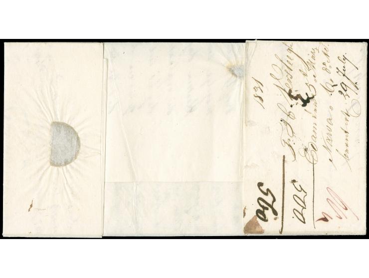 1831, Folded envelope from Edam via Amsterdam to Narva. Ms. ‘Deutsche Corrospondenz Franco Arnhem’. Early Incoming Maritime M