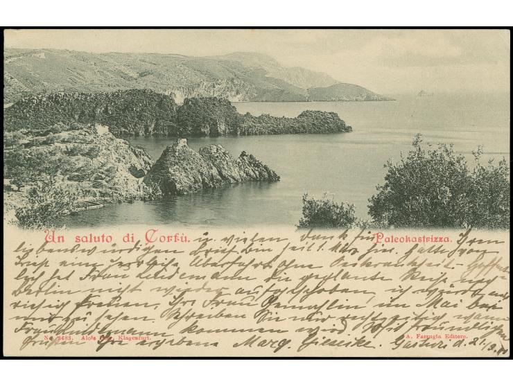 1893/1900, Small Hermes Heads: Two covers and three postcards of Corfou and Athens to Swiss, Austria and Germany, three diffe
