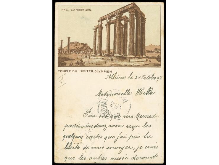 1893/1900, Small Hermes Heads: Two covers and three postcards of Corfou and Athens to Swiss, Austria and Germany, three diffe