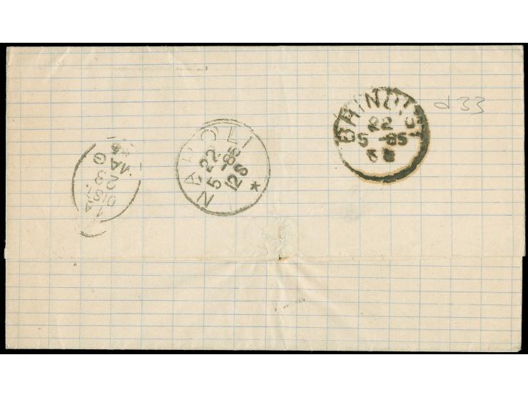 1875/85, Large Hermes Heads: Three covers with different frankings from Patras and Syra, two to Napoli, file folds and tiny f