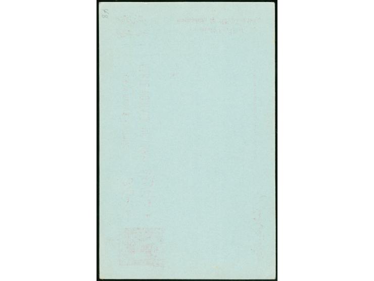1933, 10 di. blue on light blue postal stationery card, overprinted "Specimen", additional 10 di. blue on pale greenish-blue 