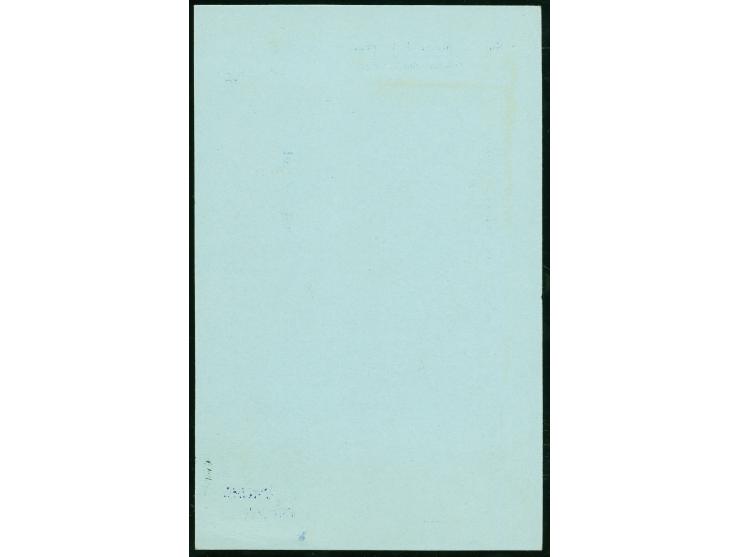 1933, 10 di. blue on light blue postal stationery card, overprinted "Specimen", additional 10 di. blue on pale greenish-blue 