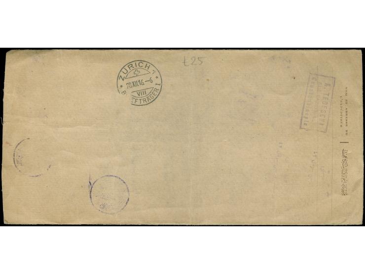 1916, 1 pia. registered postal stationery envelope, medium type, used uprated performing 5½ pia. rate tied by GALATA 17/12/16