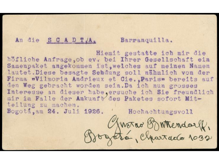 1923, Stationery card 10 c. green on amber, uprated with 1917 two 1 c. green, canceled by partially struck Bogota 26.VII.1926